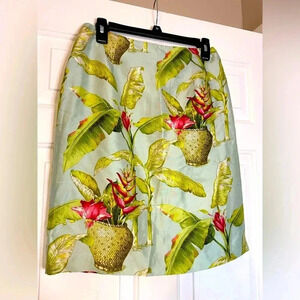 Silk Club Collection Womans Floral Green Blue Skirt 100% Silk Sz 8 Petite